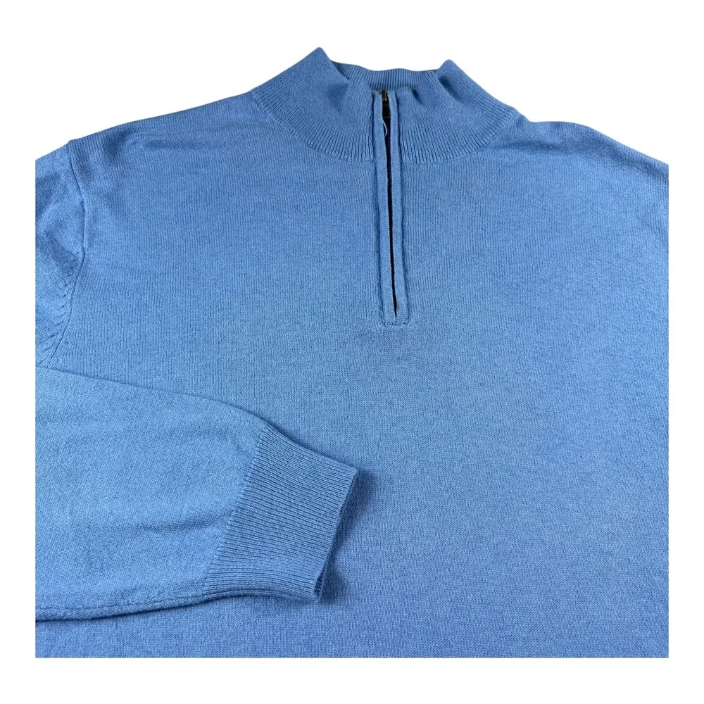 Alan Flusser Mens Blue Cotton Cashmere Quarter Zip Sweater Large DS826503AF